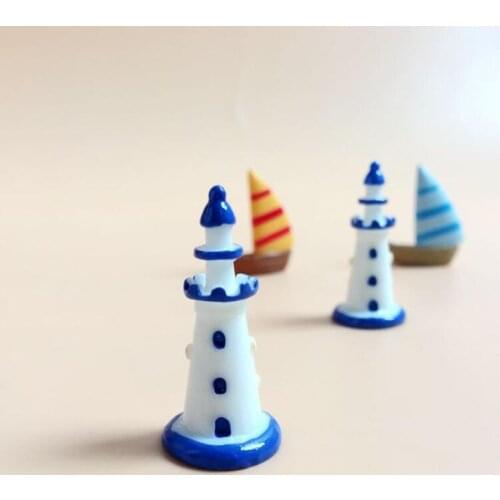 Mini Mediterranean Style White Blue Lighthouse Moss Terrarium Hand-made Aquatic Ornament Micro Landscape Accessories LX3364