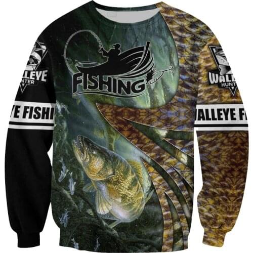 Walleye Fishing 3D Printed Men Hoodie Harajuku Streetwear Pullover Autumn Sweatshirt Unisex Casual Jacket Tracksuit KJ0123