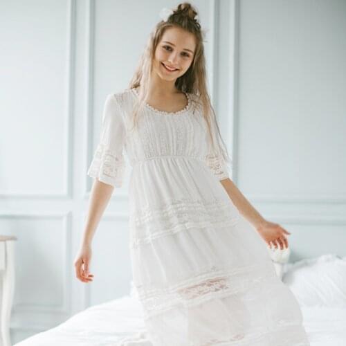 Sleepwear Elegant Nightgown Women Cotton Vintage Nightgown Summer