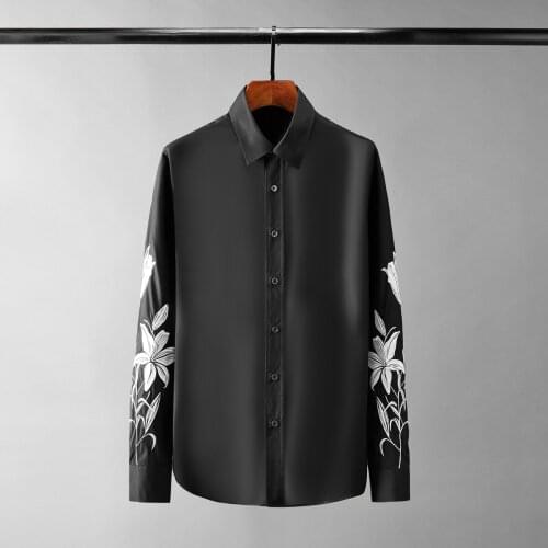 New Flora Embroidery Male Shirts Luxury Long Sleeve Casual Mens Dress Shirts Camisa Masculina Slim Fit Party Man Shirts 2XL