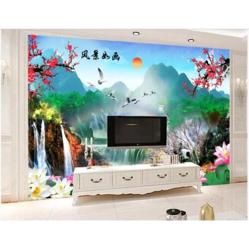 Custom photo wallpaper for walls 3 d murals wallpaper Idyllic landscape forest waterfall picturesque background wall