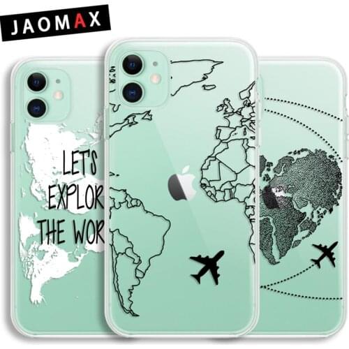 Jaomax Transparent Phone Case For iPhone 11 Pro XR XS Max Cases Luxury World Map Travel Soft Tpu Cover For iphone 6 7 8 Plus