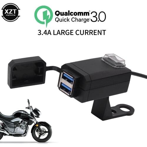 QC3.0 USB Motorcycle Charger Waterproof Dual USB Fast Charge 12V Power Adapter For IPhone Samsung Huawei