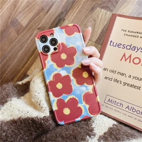 Retro new Year sweet flowers painting art japanese Phone Case For iPhone 12 11 Pro Max Xr Xs Max 7 8 Plus 7Plus case Cute Cover