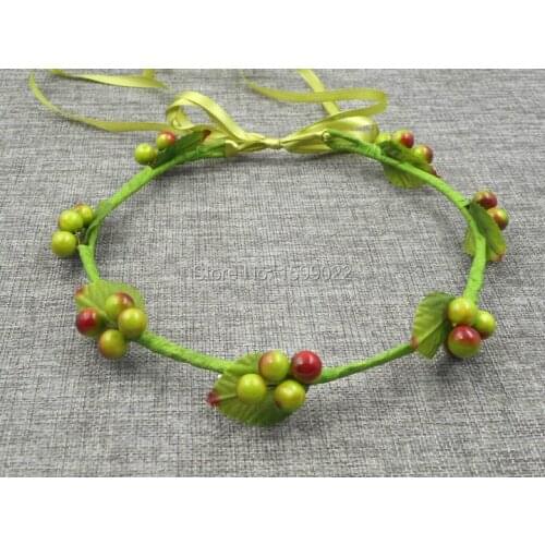 Handmade Wedding Flower Crown for Flower Girl Children Toddler Women Green Leaves Berry Headband Cute Birthday Party Hairband