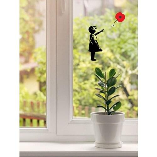 Removable Pvc Self Wall Stickers Adhesive Red Poppy Flowers Influential British Girl Poppy Flower Window Laptop Decal Sticker