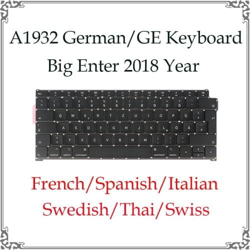 For Macbook Air A1932 Replacement Keyboard Genuine Swiss Thai Swedish Italian Spanish French German Keybords Laptop Parts 2018