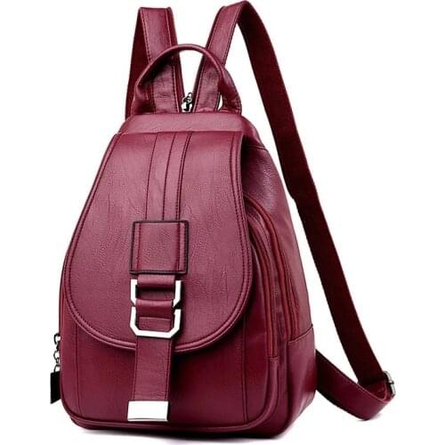 SMOOZA 2021 Womens Leather Backpacks Vintage Female Shoulder Bag Sac A Dos Travel Ladies Bagpack Mochilas School Bags For Girls