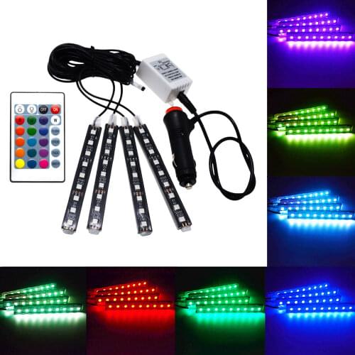 4pcs 12V Light Car interior Light RGB LED Strip tape 5 12 v Music/IR/APP Control Auto Decorative Flexible Kit Fog Lamp neon cord