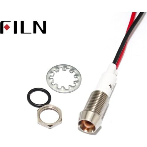 10mm Concave LED Matel Indicator Light with 20cm cable 6V 12V 24V 110V 220v red yellow blue green white led