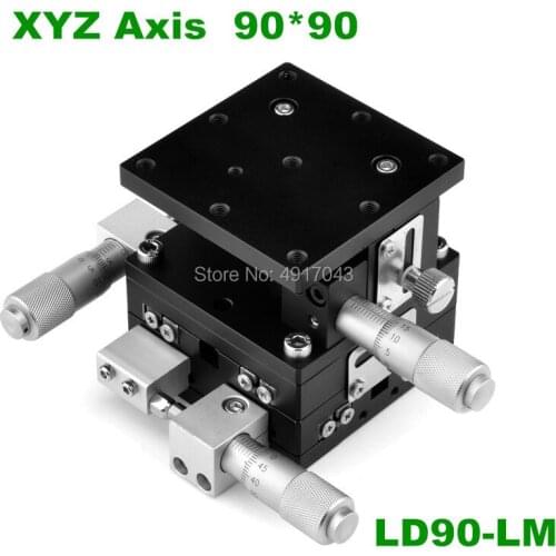 XYZ 3 Axis XYZ90-LM Trimming Station Manual Displacement Platform Cross Roller Guide Way Linear Stage Sliding Table LD90-LM
