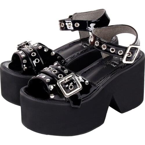 Angelic imprint woman lolita cosplay punk shoes lady high heels Gothic pumps girl princess summer dress party sandals rivets PL
