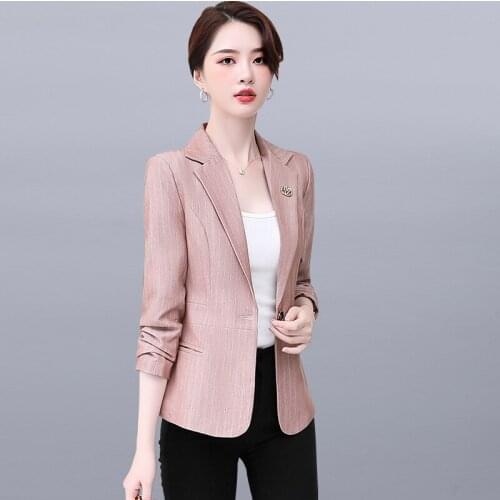 Spring Autumn Women Slim Blazer Jacket Top Long Sleeve Fashion Button Striped Jacket Office Ladies Elegant Blazers Suit Coat