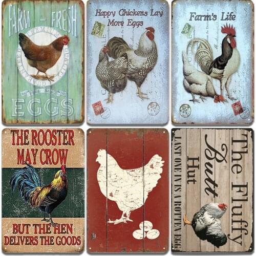 Tin Signs Iron Plaques for Farmhouse Home Wall Decorative Happy Chicken Rooster Eggs Farm‘s Life Pastoral Style Metal Posters
