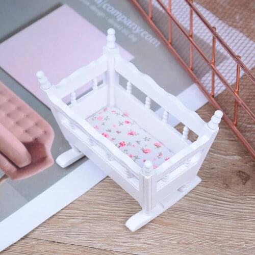1:12 Doll House miniature handmade modern White wooden furniture crib baby cradle children room