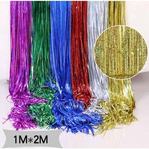 1M / 2M Foil Fringe Shimmer Backdrop Wedding Party Wall Decoration Photo Booth Backdrop Tinsel Glitter Curtain Gold Laser Tassel