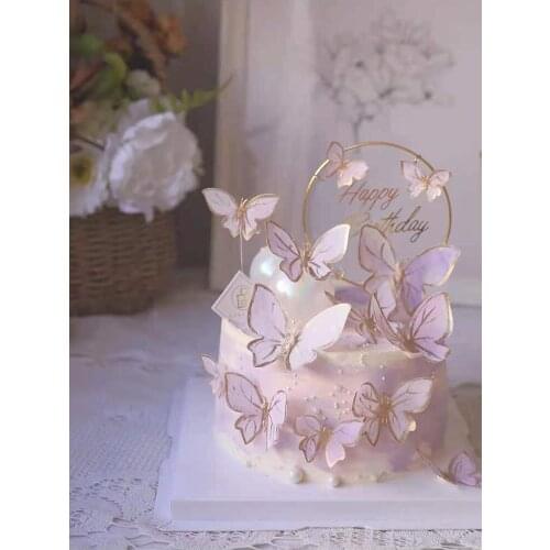 10pcs Happy Birthday Cake Toppers Cake Decoration Handmade Painted Butterfly Cake Topper For Wedding Birthday Party Baby Shower