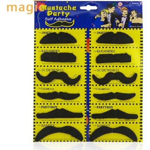 12Pcs/lot Creative Funny toy Costume Party black Mustache Cosplay Halloween Party Moustache Fake Beard For Kids Adult Decor