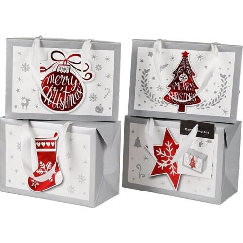 Wholesale 12PCS/lot 3 Sizes Christmas Paper Bags With Handles Festival Gift Pack Box Favors Christmas Party Bags