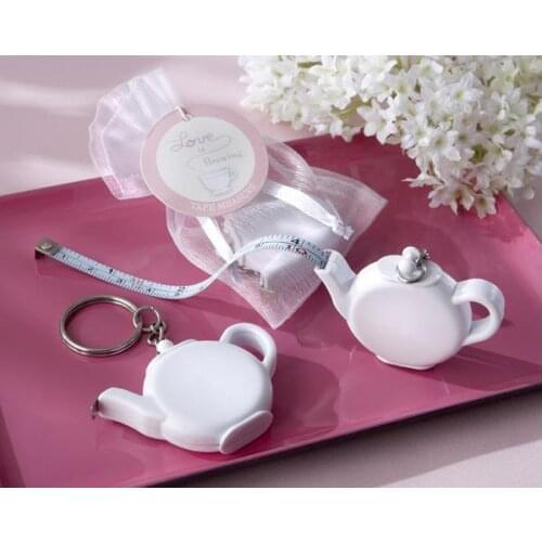 500pcs/LOT+ Cheap Wedding Party Giveaway Gift White Teapot Measuring Tape Keychain Mini Portable Measure Tapes+FREE SHIPPING