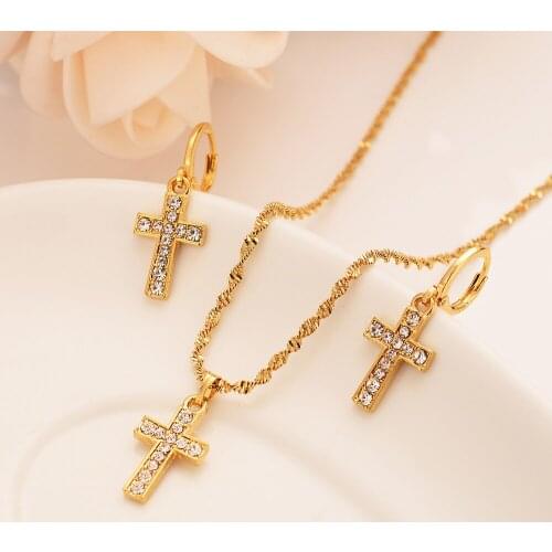 Bangrui New Ethiopian Cross set Jewelry Pendant Chain/Earrings Necklace Gold Color Christian
