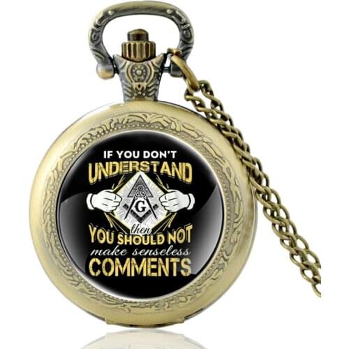 Freemason Free and Accepted Masons Bronze Quartz Pocket Watch Vintage Pendant Charm Clock Watch Men Women Necklace Best Gifts