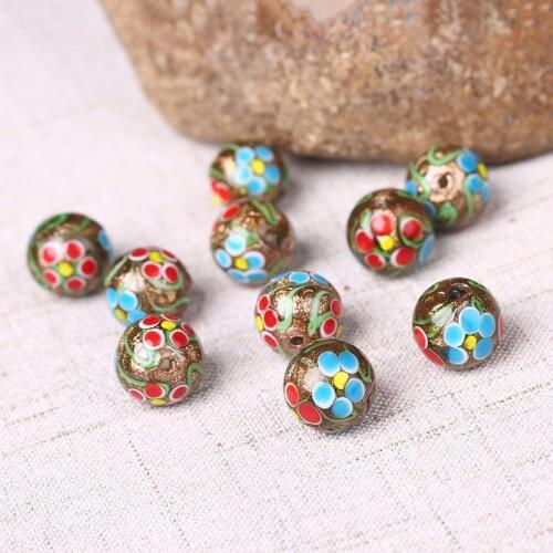 5Pcs 14mm Flowers Leave Glass Beads Gold Sand Lampwork Spacer Beads Bracelets Handmade For DIY Jewelry Components Making Craft