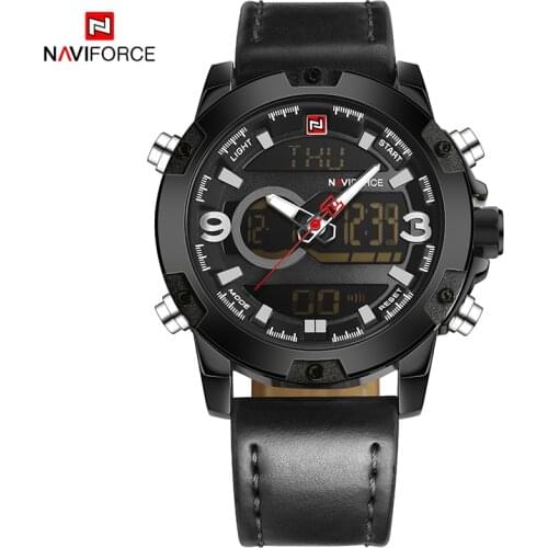 2021 NAVIFORCE Mens Quartz Wristwatch Waterproof Luxury Chronograph Luminous Military Sport Dual Time Leather Men Clock Watches