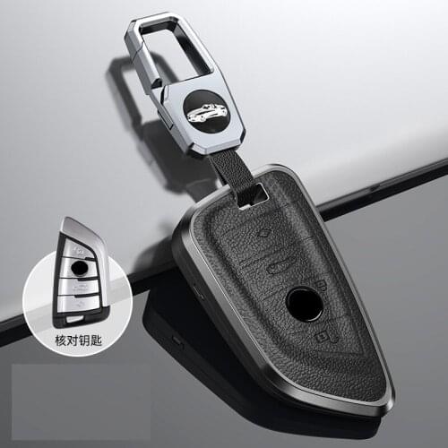 Genuine leather Aluminum car key case cover For BMW 2 3 5 7 Series 6GT X1 X3 X5 X6 F45 F46 G20 G30 G32 G11 G12 F48 G01 F15 F85