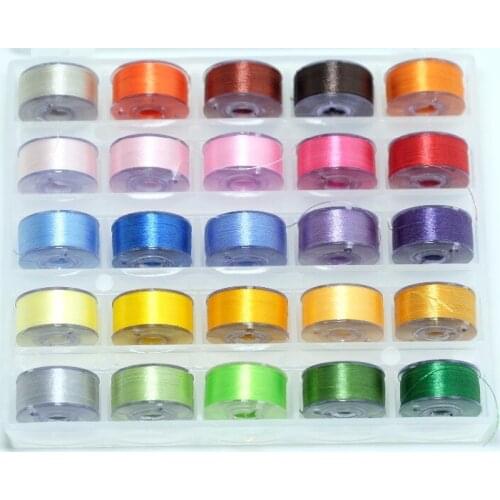 Case Organizer with 25 Clear Sewing Machine Bobbins and Assorted Colors Sewing Thread for Brother/ Babylock/ Janome/ Kenmore/ Si