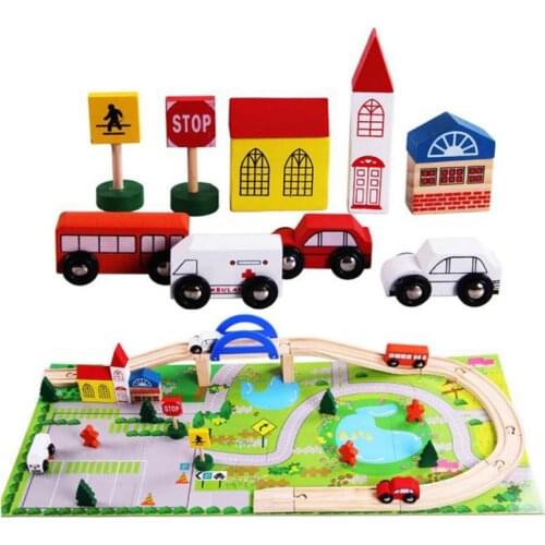 Wooden Toy Small Train Track Car Puzzles Play House Childrens Educational Early Childhood Education Toy Building Block Toy Car