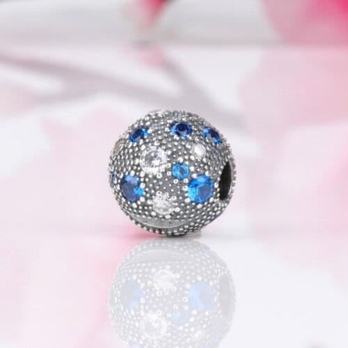 Positioning Buckle S925 Sterling Silver Inlaid Zircon Blue Star Fixed Clip Fit Original Bracelet Necklace DIY Jewelry