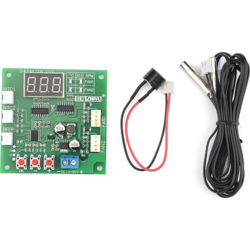 Two Channel Way Heat Dissipation PWM Four Wire Fan Temperature Controller Temperature Speed display Stop Alarm Board 12V 24V 48V