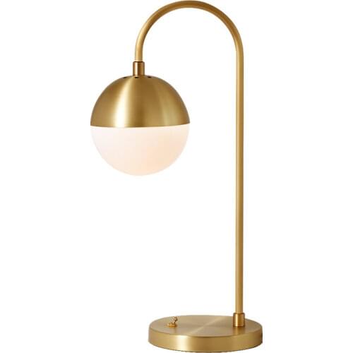 Nordic Minimalist Copper Body Frosted Glass Lamp Shade Desk Lamps for Living Room Table Study Room Book Light Bedroom LED Decor