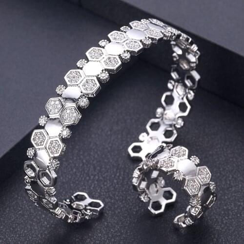 Jankelly luxury Unique African Bangle Ring Set Jewelry Sets For Women Wedding Cubic Zircon Crystal CZ Dubai Bridal Jewelry Set