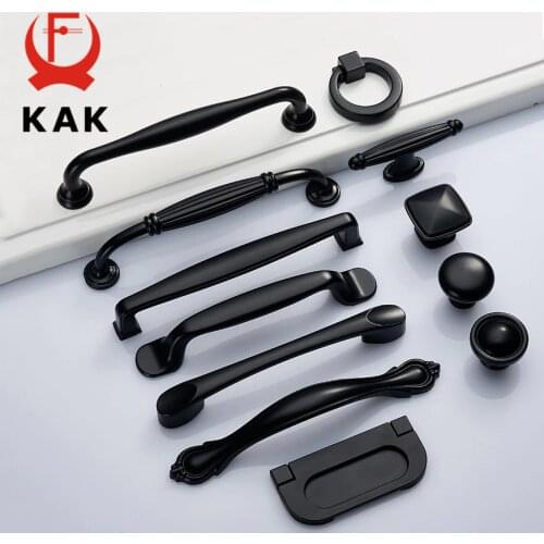 KAK 5pcs Zinc Alloy Black Cabinet Handles American Kitchen Cupboard Door Pulls Drawer Knobs Fashion Furniture Handle Hardware