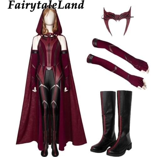 Carnival Halloween Superheroine Wanda Outfit High Quality Vision Scarlet Cosplay Witch Costume Red Complete Suit with mask Boots