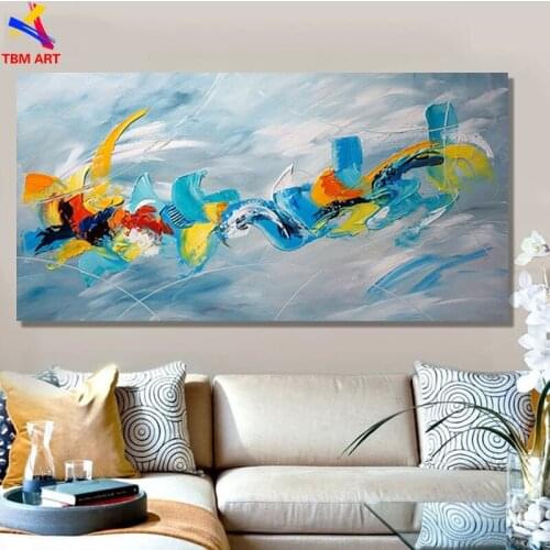 Lake Blue Color Picture Hand painted Modern Abstract Oil Painting on Canvas for Living Room Wall Art Home Decoration Gift SL048