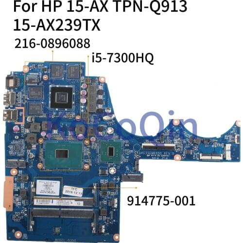 KoCoQin Laptop motherboard For HP 15-AX TPN-Q913 15-AX239TX I5-7300HQ Mainboard DAG35GMB8D0 914775-001 914775-601 216-0896088