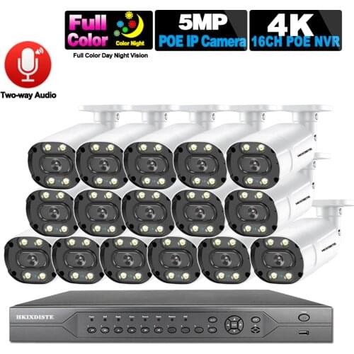 H.265 CCTV Camera Security System Kit 4k 16ch POE NVR Kit Outdoor Waterproof 5MP Color Night Vision Bullet Video Surveillance Ip