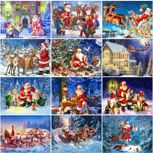 MomoArt Diamond Mosaic Cartoon Diamond Painting Santa Claus Cross Stitch Embroidery Deer Needlework Beaded Art Christmas Gift