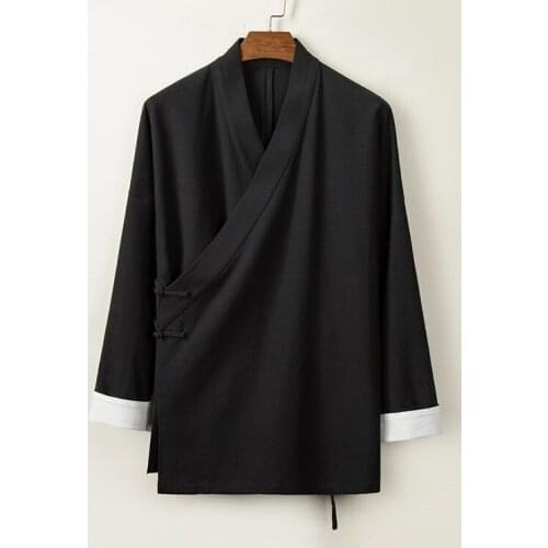 Chinese Style Men Shirt Solid Color Retro Hanfu Men Long Sleeve Elegant 2021 Vintage Stand Collar Mens Shirts Tang Suit 30266