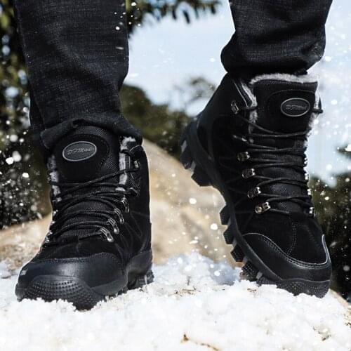 Winter Warm Fur Plush Safety Shoes Boots for Men Outdoor Casual Snow Warm Fur Work Indestructible Boots Steel Toe Mens Footwear