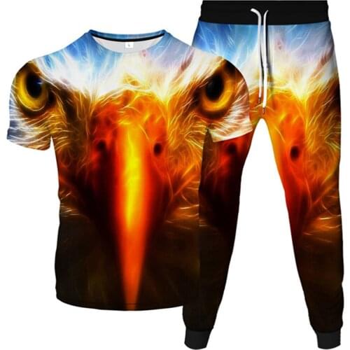 USA Flag Flying Animal Eagle 3D Printed Mens Tracksuit Homme T-Shirt+Jogger Pants 2Pcs Sets Clothing Sportswear Suit Plus Size
