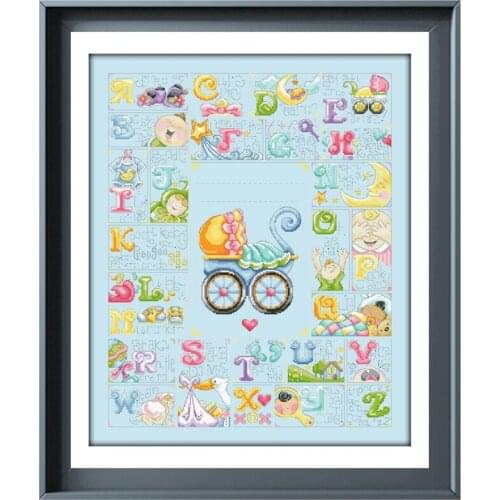 Baby birthday record cross stitch kits pattern 18ct 14ct 11ct skyblue fabric embroidery DIY hand made needlework