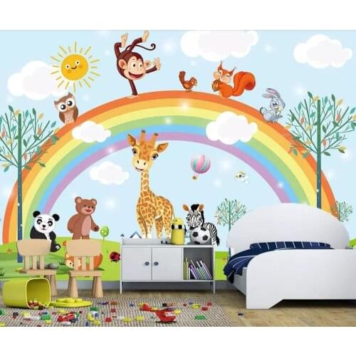 Bacal Mural wallpaper 3D hand drawn cartoon animal rainbow children’s room background wall furniture decoration 3d wallpaper