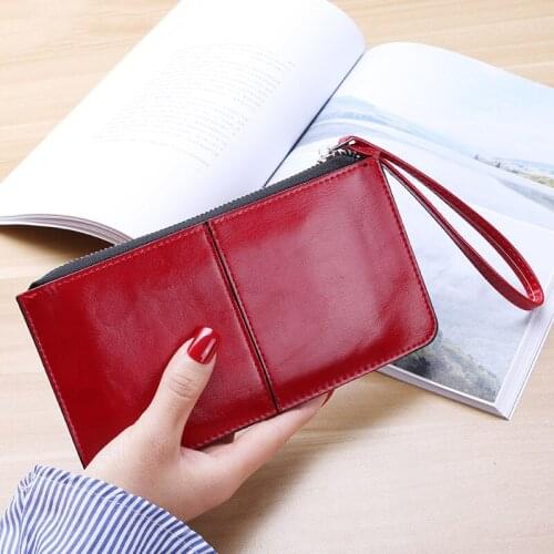 2021 New Fashion Vintage Women Oil wax Leather Zipper Clutch Wallet Female Purse Ladies Multi-function Simple Coin Purse