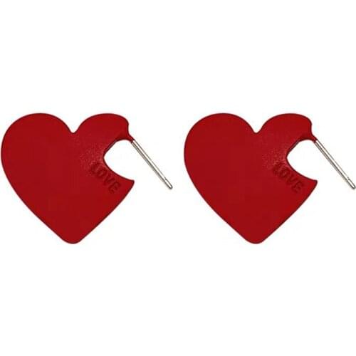 New Korean TV Star Metal Elegant Red Love Heart Stud Earrings For Women Cute Boucle D'oreille Party Jewelry Gifts