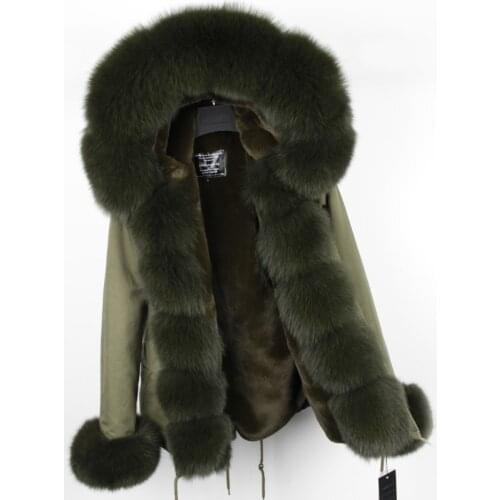 MAOMAOKONG new style fox fur collar, military green liner, detachable short jacket