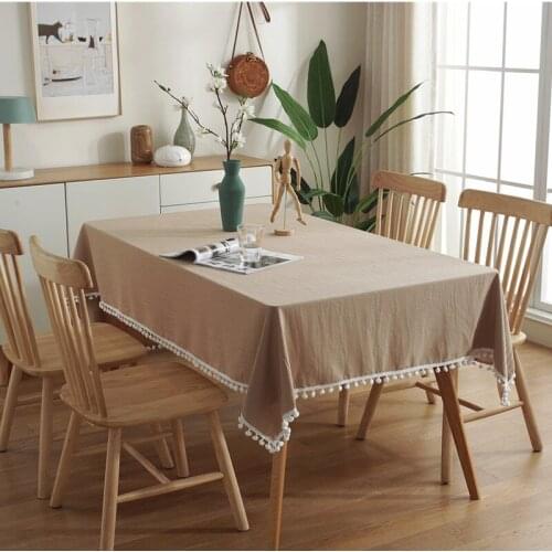 Solid Color Christmas Tablecloth Wool Ball Simple Cotton TV Cabinet Towel Dinning Table Cover Coffee Rectangular Table Cloth